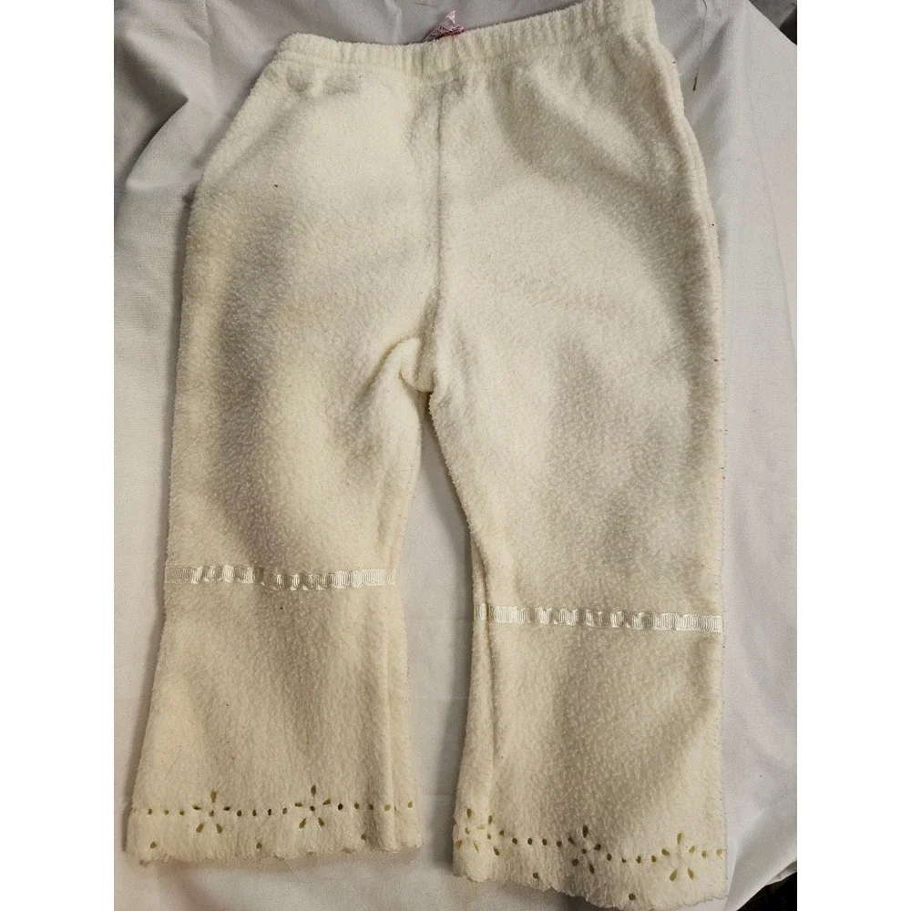 Vintage Style Girls Fleece Floral Sweater and Pants Set 12M Cream Pink